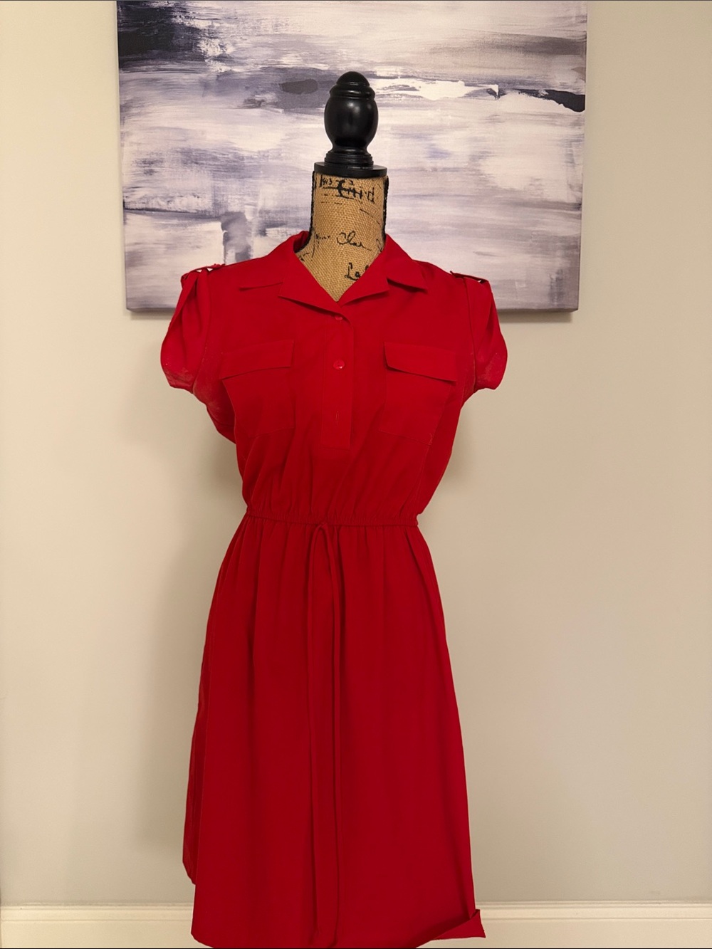 Enfocus Studio Red Short Sleeve Midi Shirt Dress